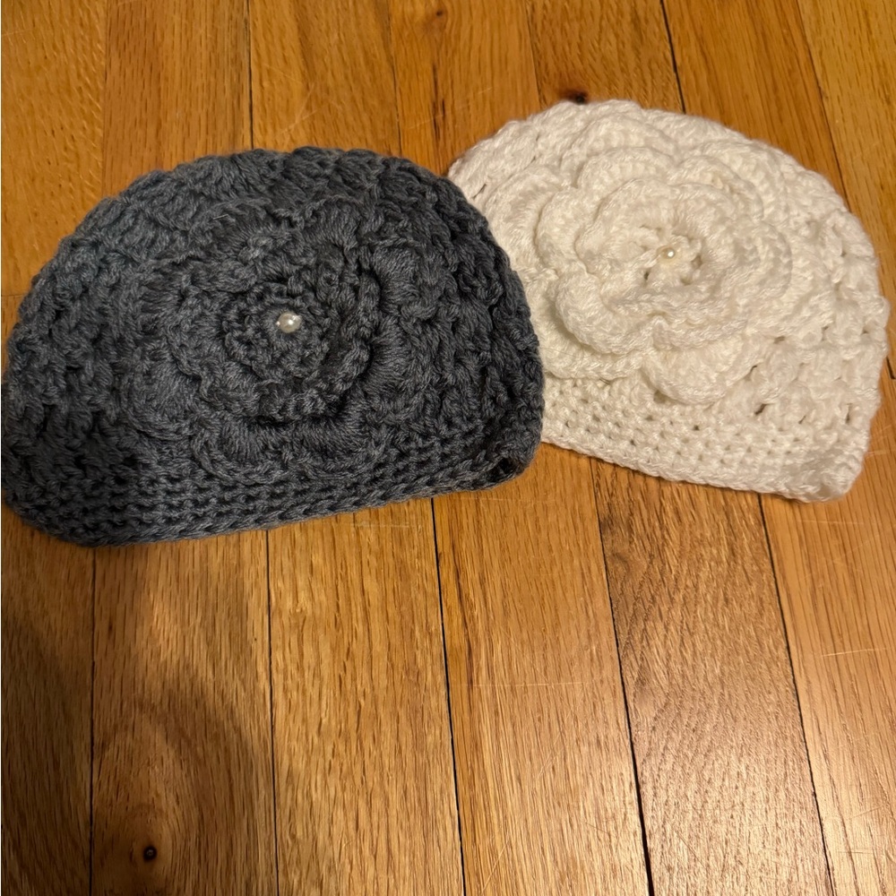 Gray and Cream Knitted Hats with Textured Patterns